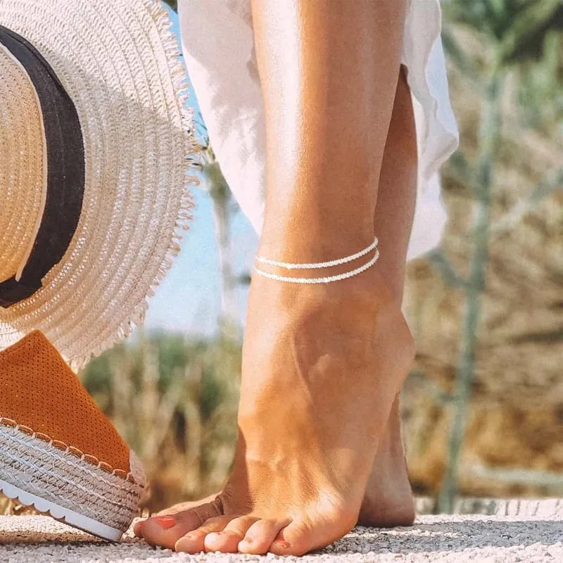 Double Layer Rhinestone Anklet for Women | Raine