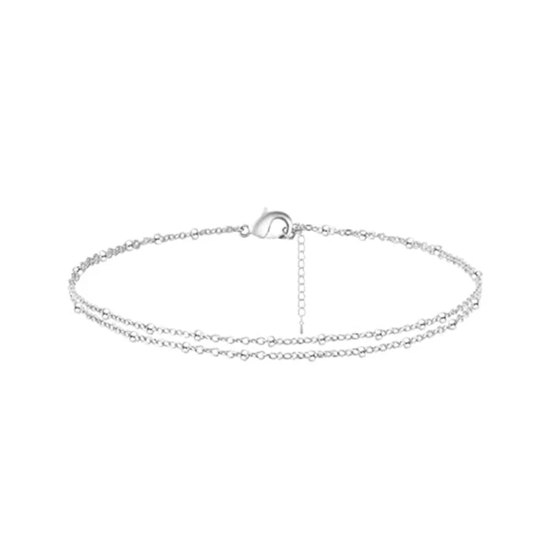 Double Layer Silver Anklet for Women | Marion Silver