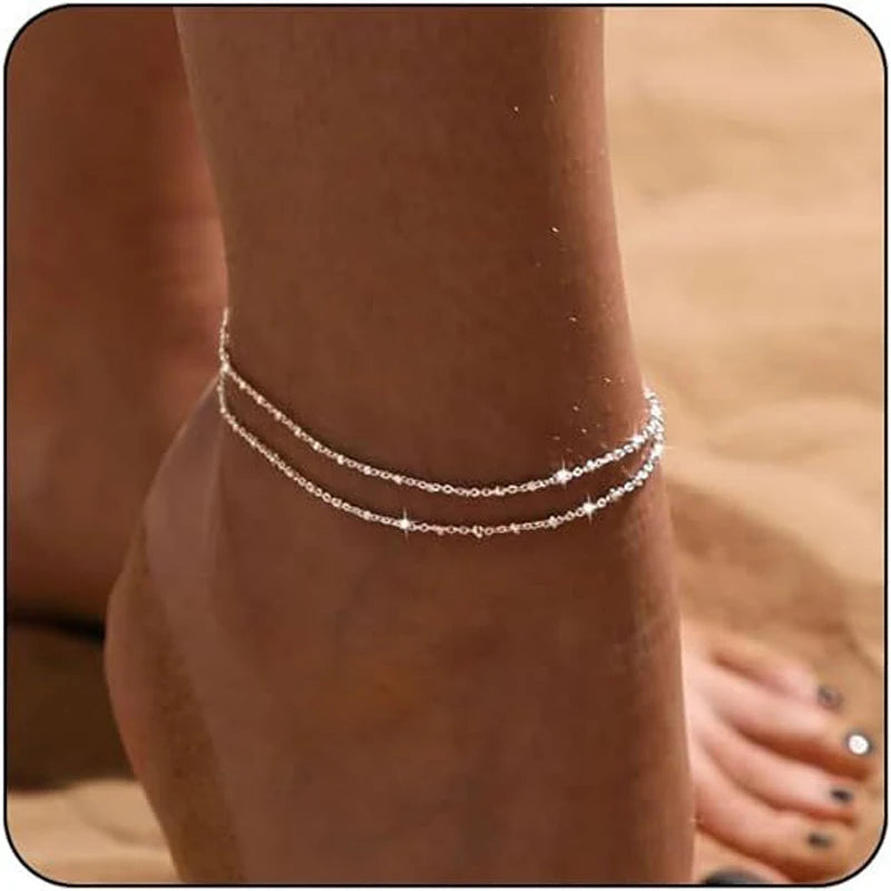 Double Layer Silver Anklet for Women | Marion