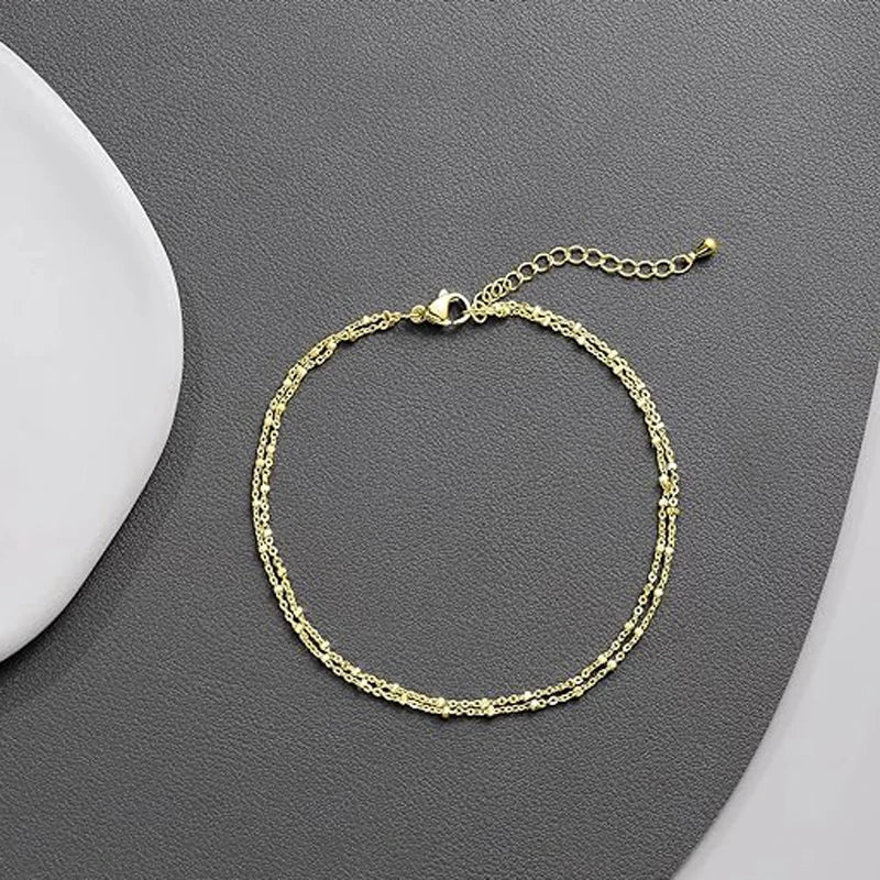 Double Layer Silver Anklet for Women | Marion Gold