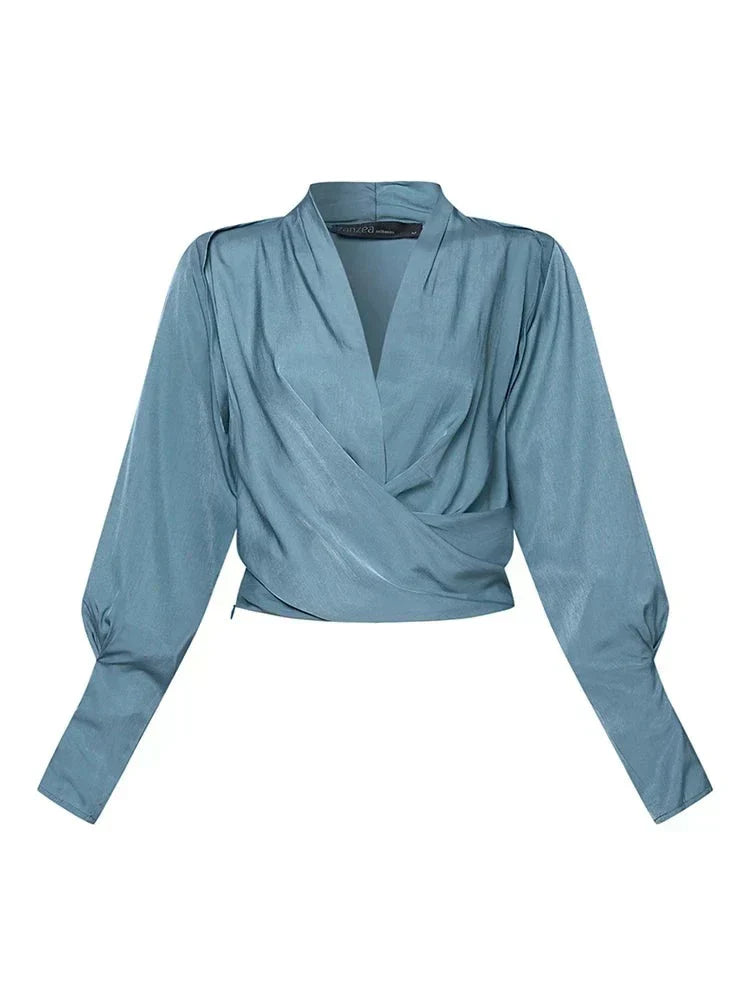 Draped Satin Long Sleeve Blouse for Women | Jessa