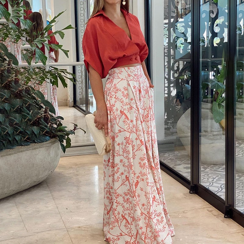 Elegant Floral 2-Piece Set for Women | Seraphina Red