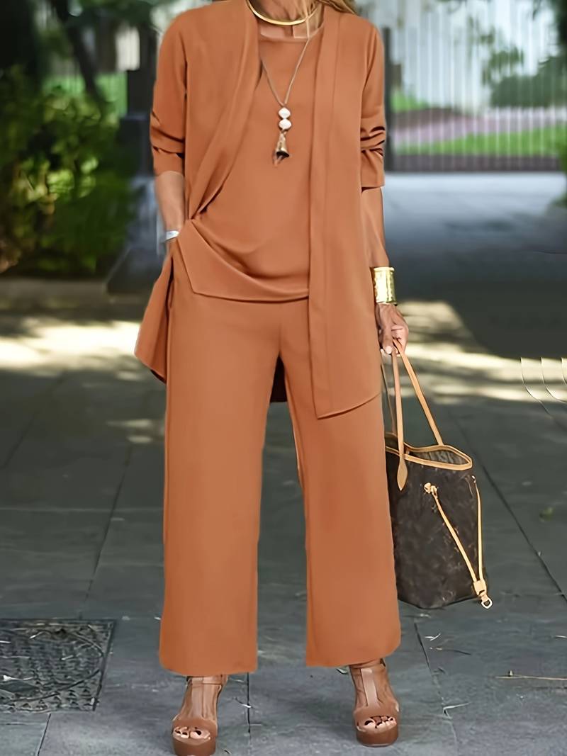 Elegant 3-Piece Wide-Leg Pants Set for Women | Jenny Brown