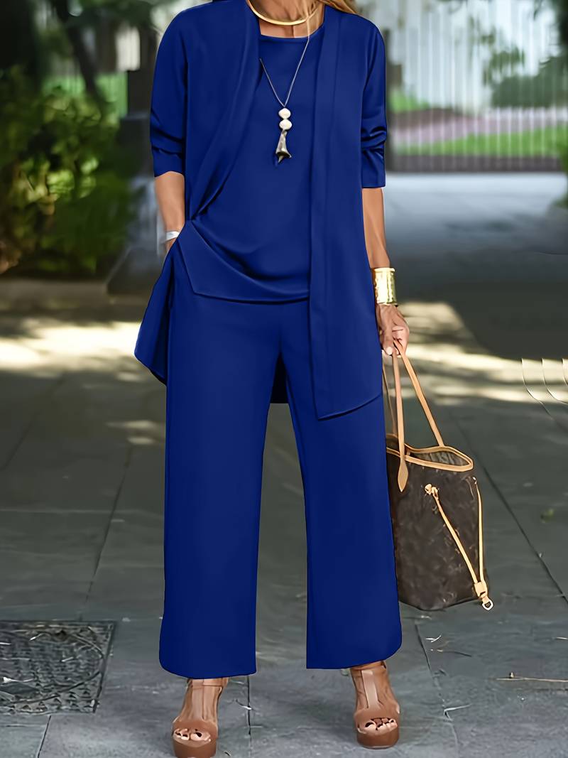 Elegant 3-Piece Wide-Leg Pants Set for Women | Jenny Royal Blue