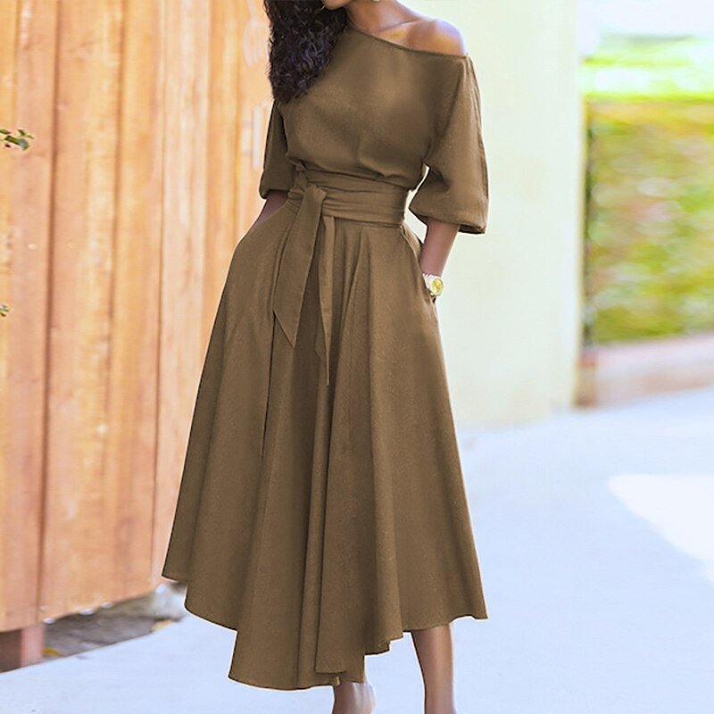 Elegant Cotton Dress For Women | Liora Khaki