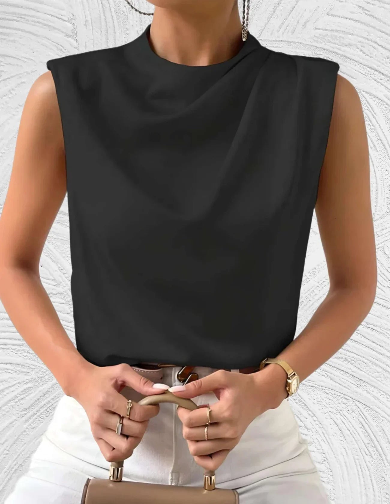 Elegant Draped Satin Sleeveless Top for Women | Catalina