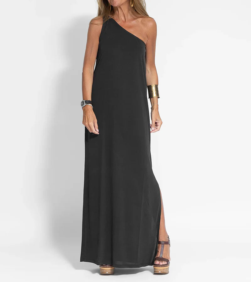 Elegant One Shoulder Maxi Dress for Women | Eleanor Black