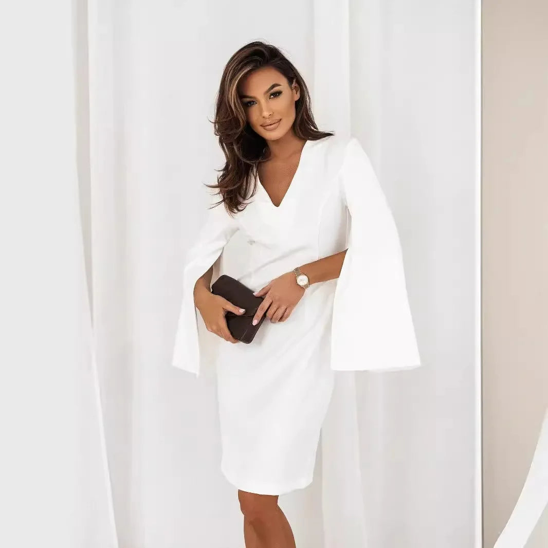 Elegant V-Neck Cape Sleeve Bodycon Dress for Women | Benilda