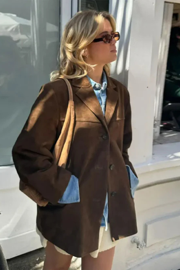 Elegant Brown Jacket Tailored Fit for Women | Elene