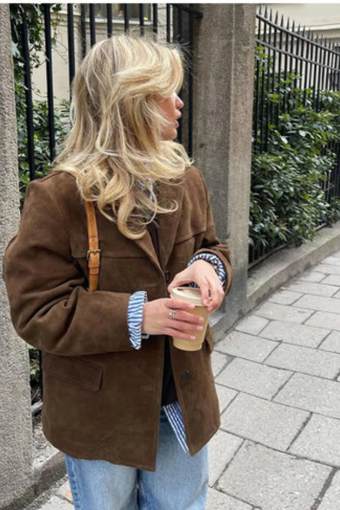 Elegant Brown Jacket Tailored Fit for Women | Elene