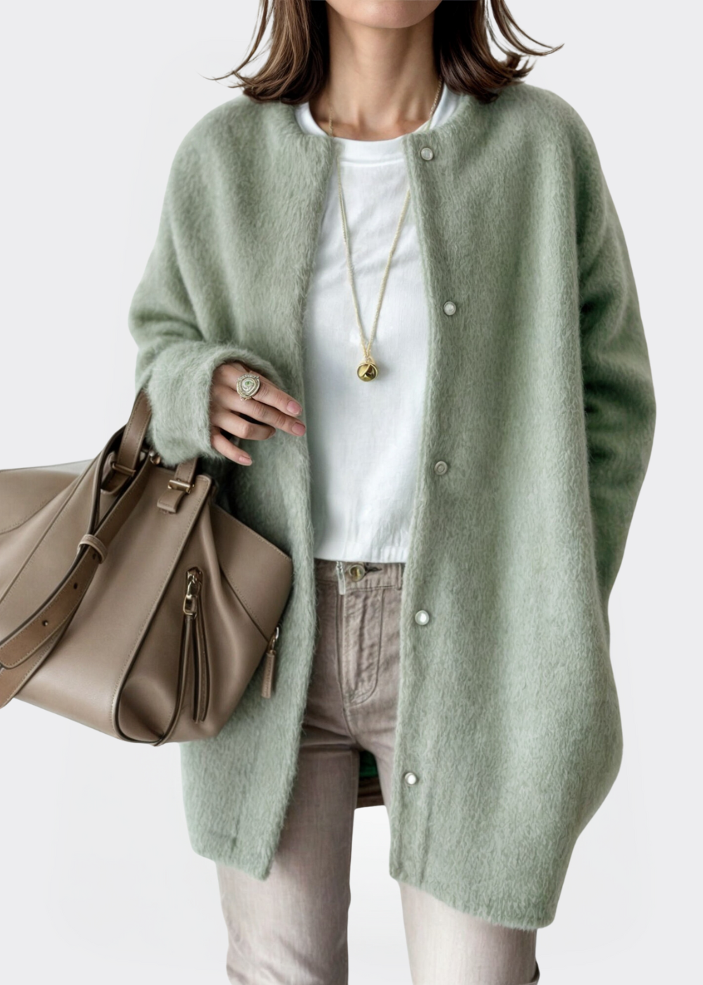 Elina – Relaxed Open-Front Cardigan Light Green
