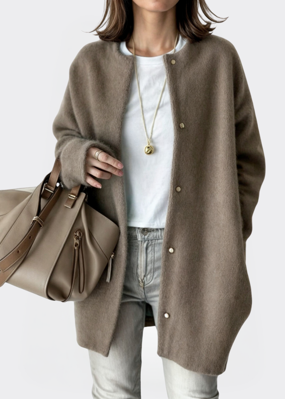 Elina – Relaxed Open-Front Cardigan Coffee