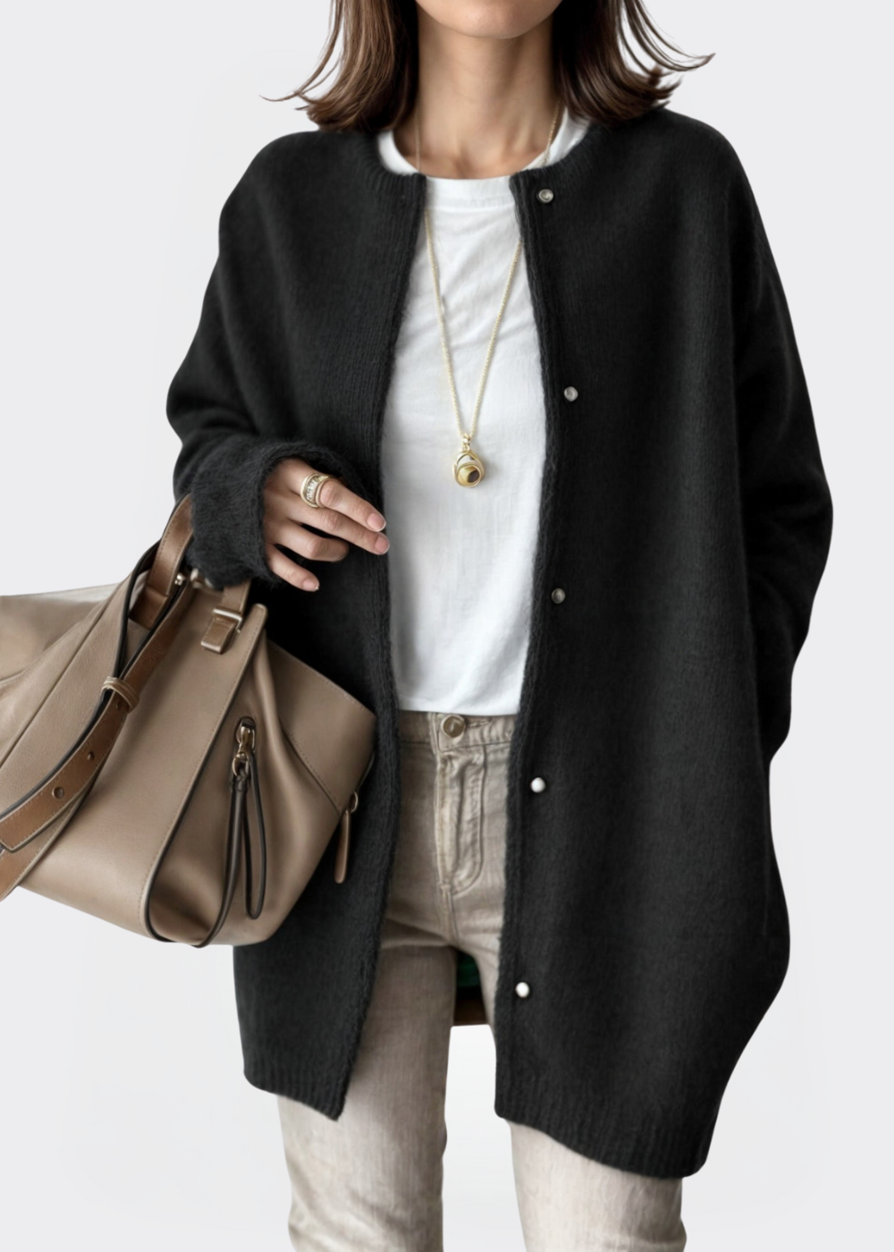 Elina – Relaxed Open-Front Cardigan Black