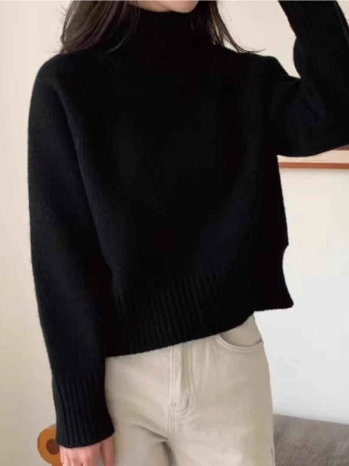 Cashmere Turtleneck Sweater Relaxed Fit for Women | Ella Black
