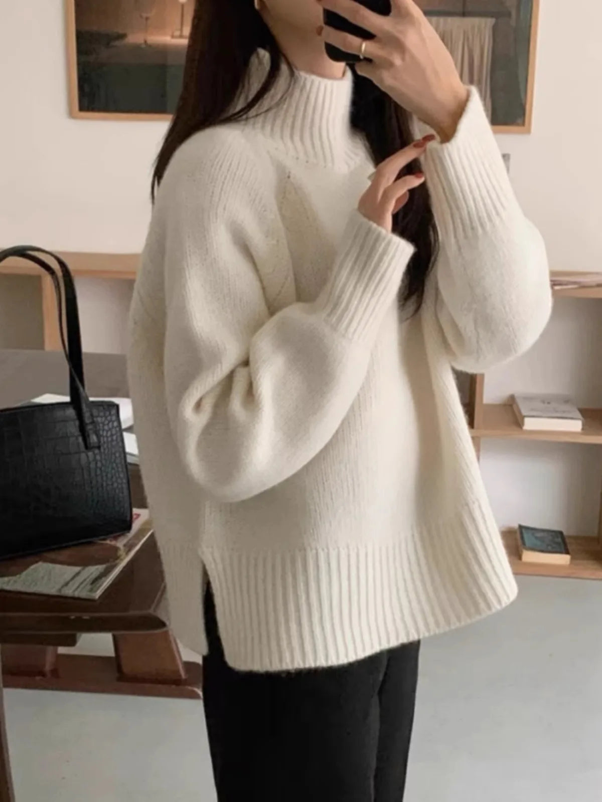Cashmere Turtleneck Sweater Relaxed Fit for Women | Ella