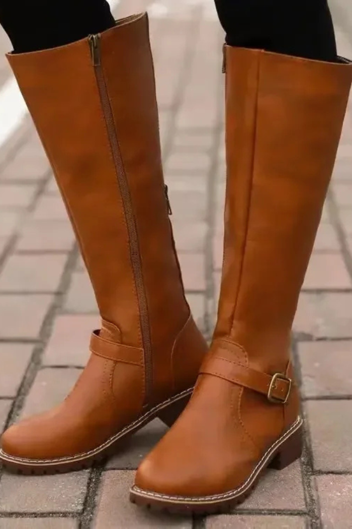 Knee High Vegan Leather Winter Boots for Women | Eloria Brown