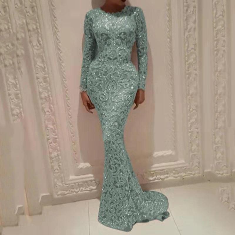 Embellished Sheer Long Sleeve Evening Gown for Women | Arabella Green