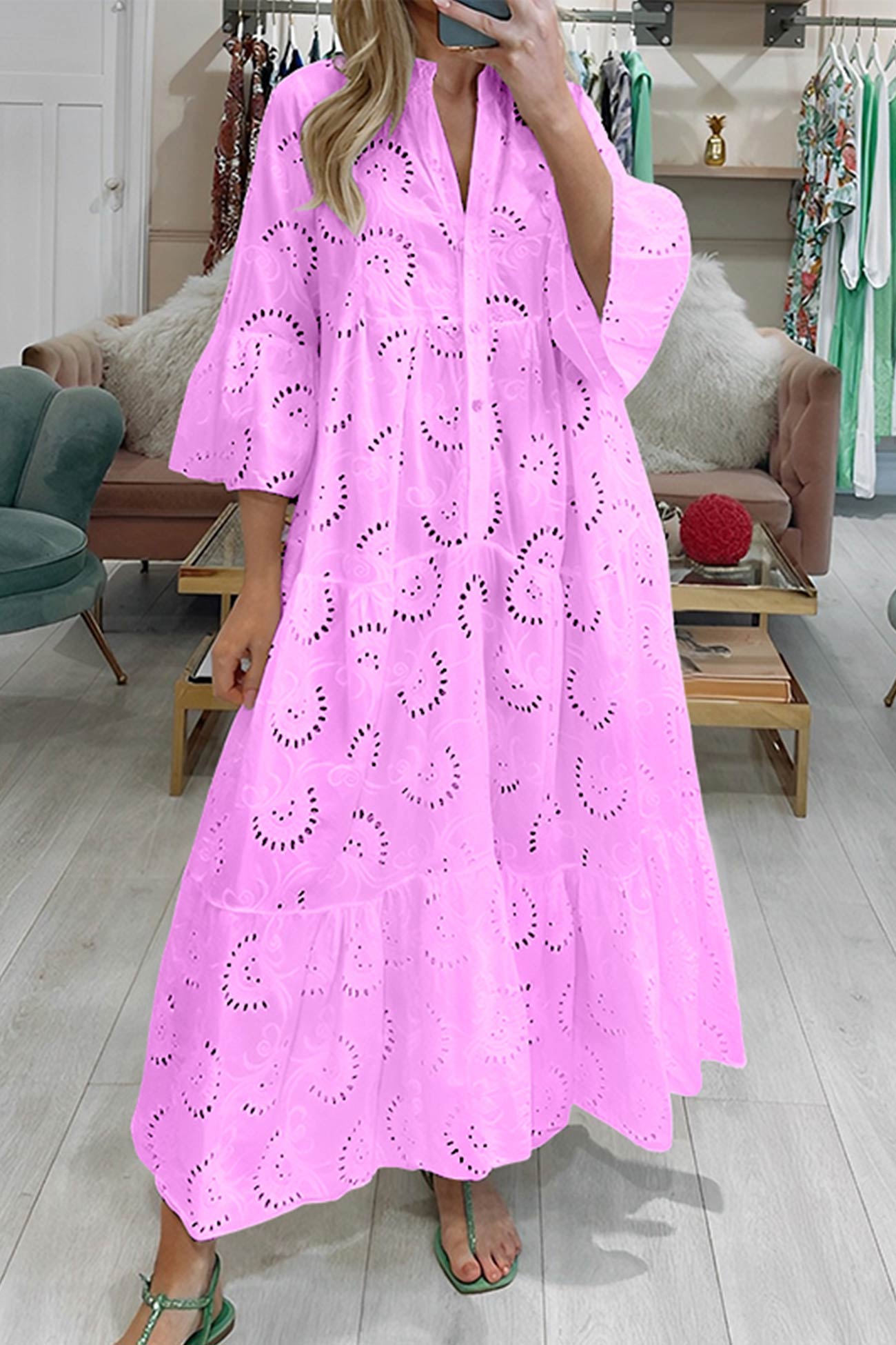 Embroidered Cotton Maxi Dress For Women | Liora Light Pink