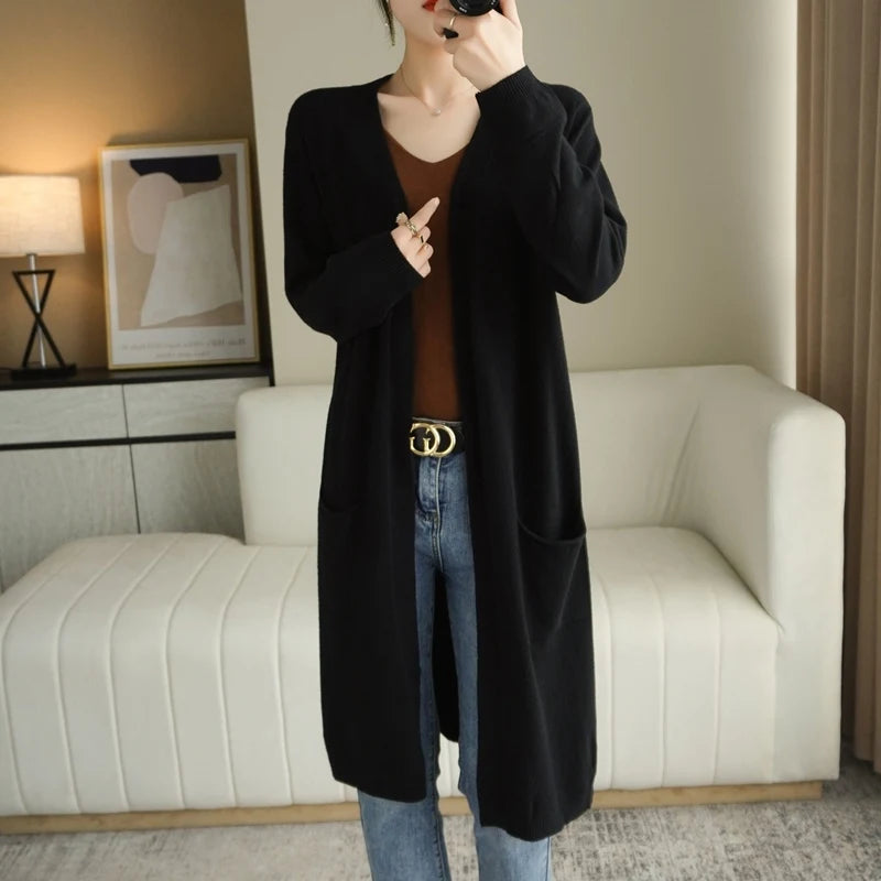 Long Cardigan Cashmere Soft Touch for Women | Fara Black
