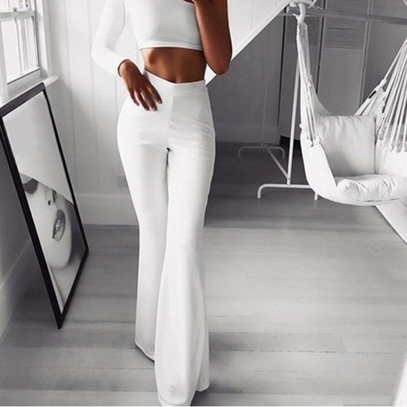 Flaire | High-Waist Flared Stretch Pants White