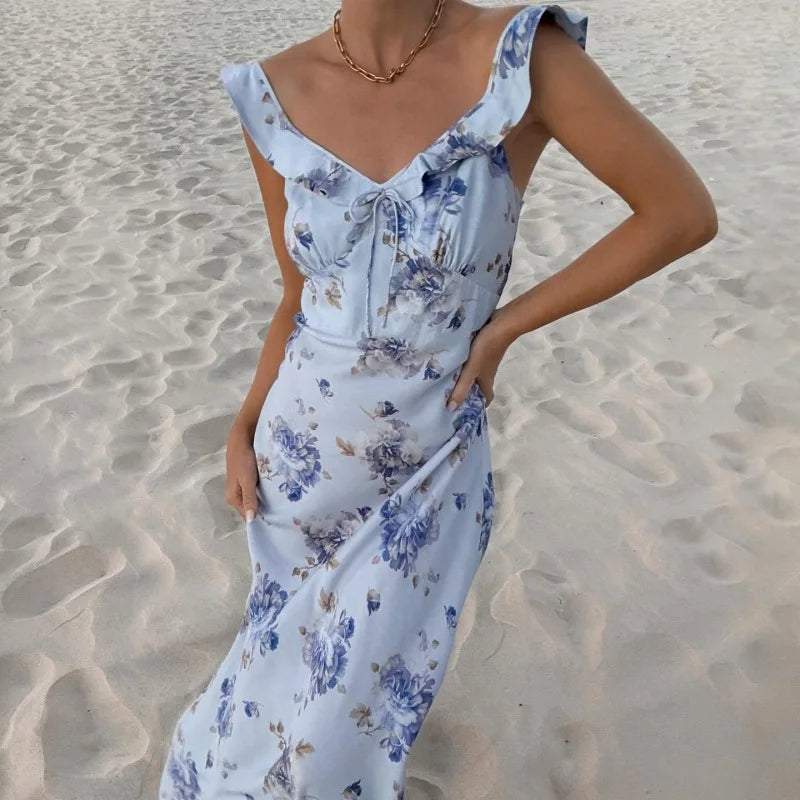 Floral Print Plunge Maxi Dress for Women | Karla Blue