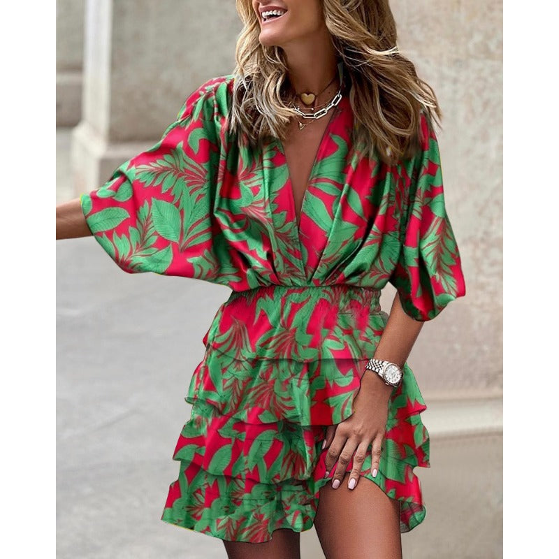 Floral Mini Dress Vibrant Style For Women | Luminara Green
