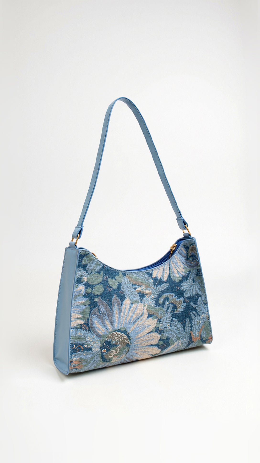 Floral Tapestry Shoulder Bag with Vintage Charm for Women | Esmeralda Blue