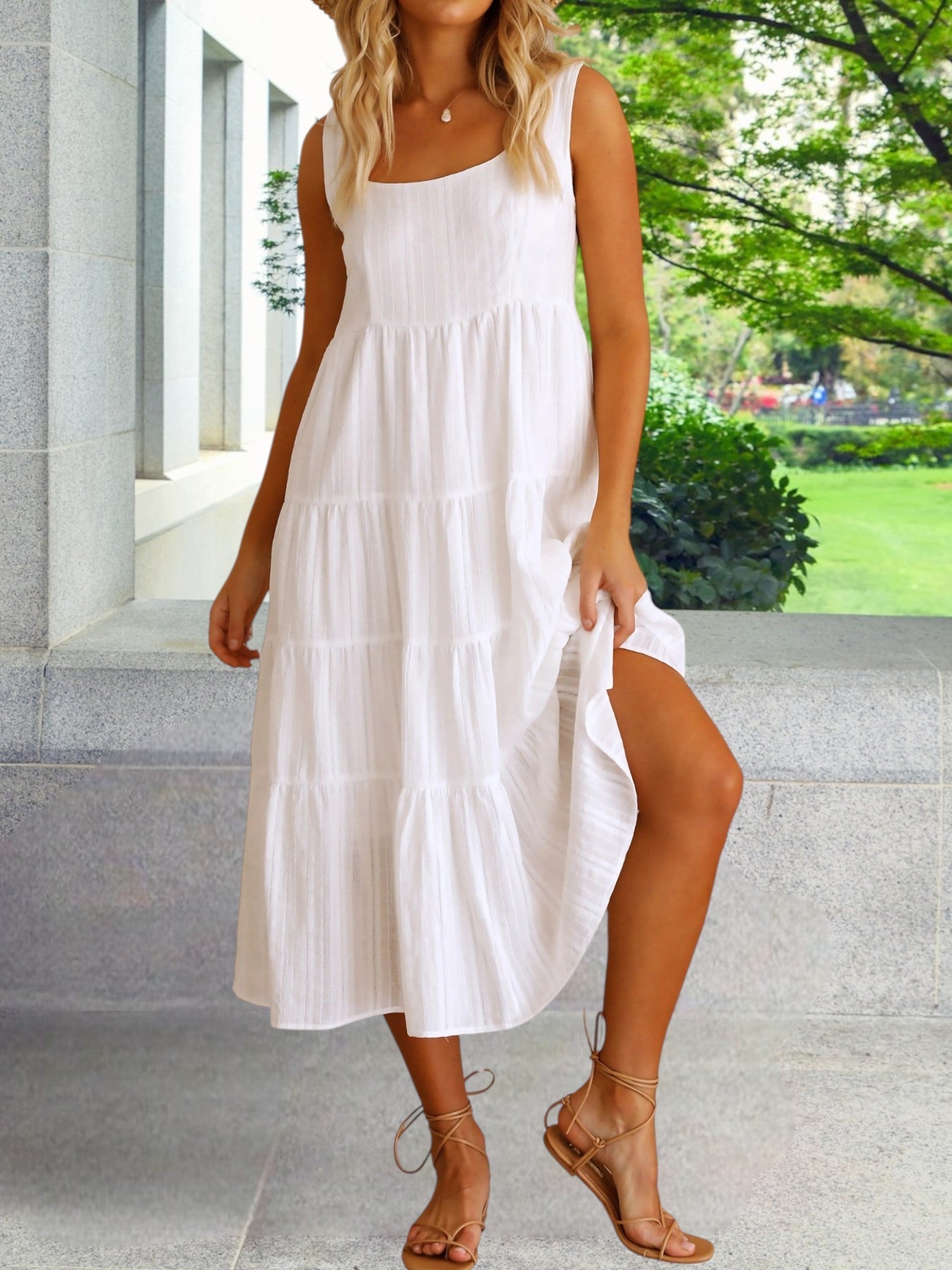 Flowy Midi Dress Square Neckline For Women | Liora