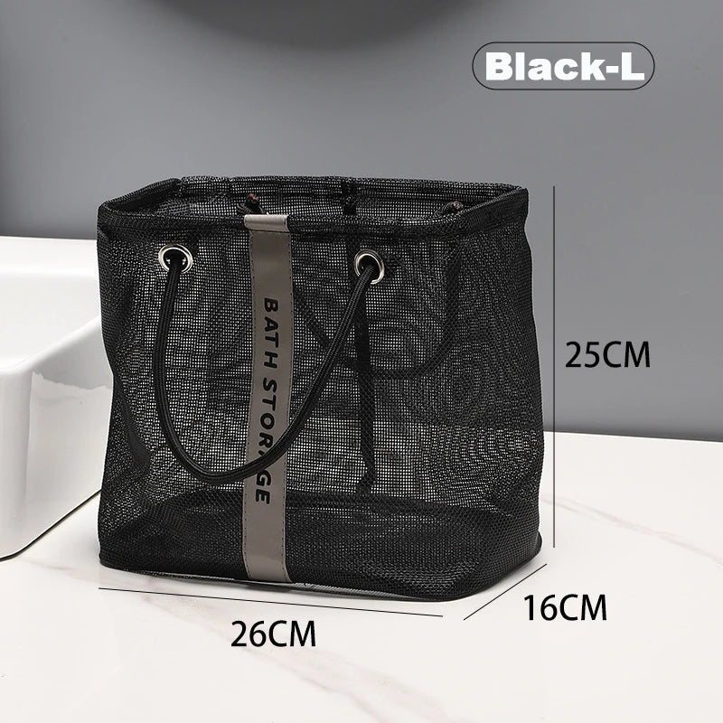 Foldable Mesh Bath Storage Tote Bag for Women | Nova Black-L