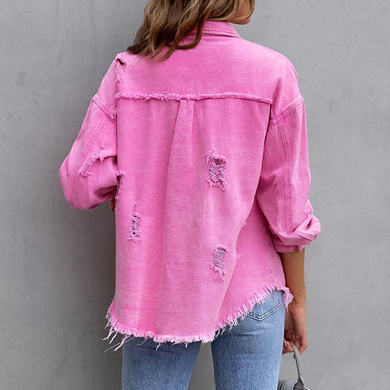 Frayed Denim Jacket for Women | Caitlyn
