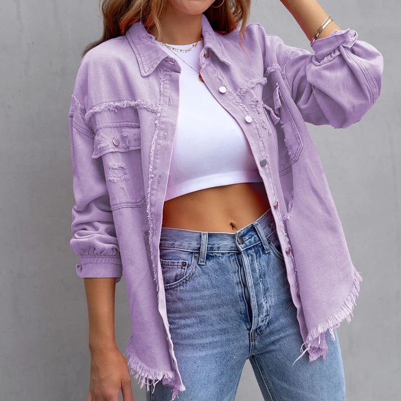 Frayed Denim Jacket for Women | Caitlyn Lavender