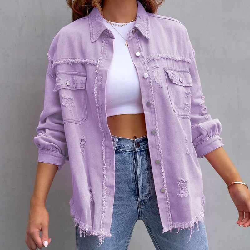 Frayed Denim Jacket for Women | Caitlyn