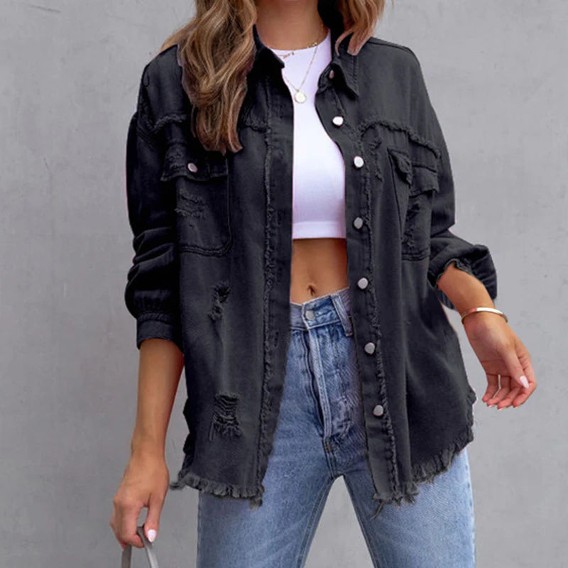 Frayed Denim Jacket for Women | Caitlyn