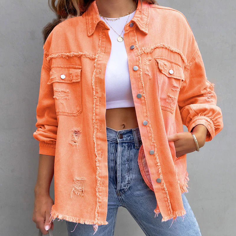 Frayed Denim Jacket for Women | Caitlyn Orange