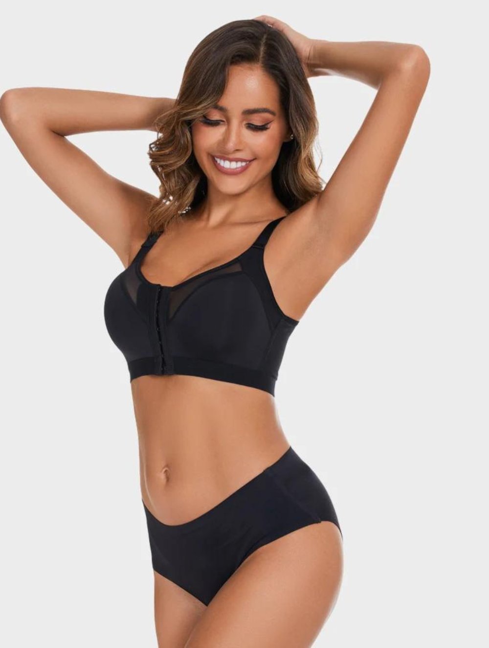 Front Closure Wireless Support Bra with Mesh Detail for Women | Clara