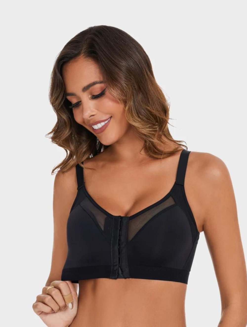 Front Closure Wireless Support Bra with Mesh Detail for Women | Clara