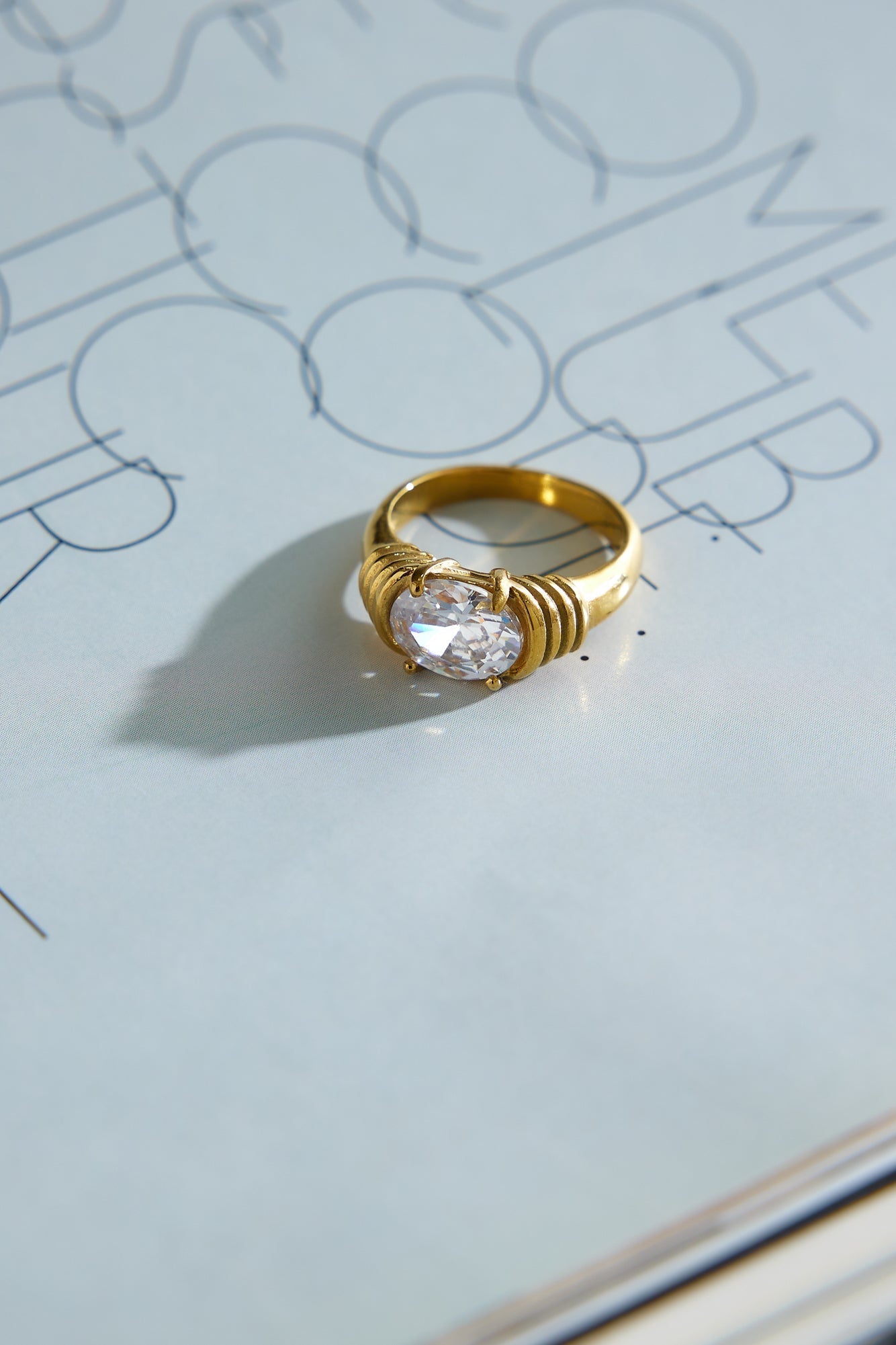 Gold-Plated Cubic Zirconia Center-Stone Ring for Women | Becca Brass