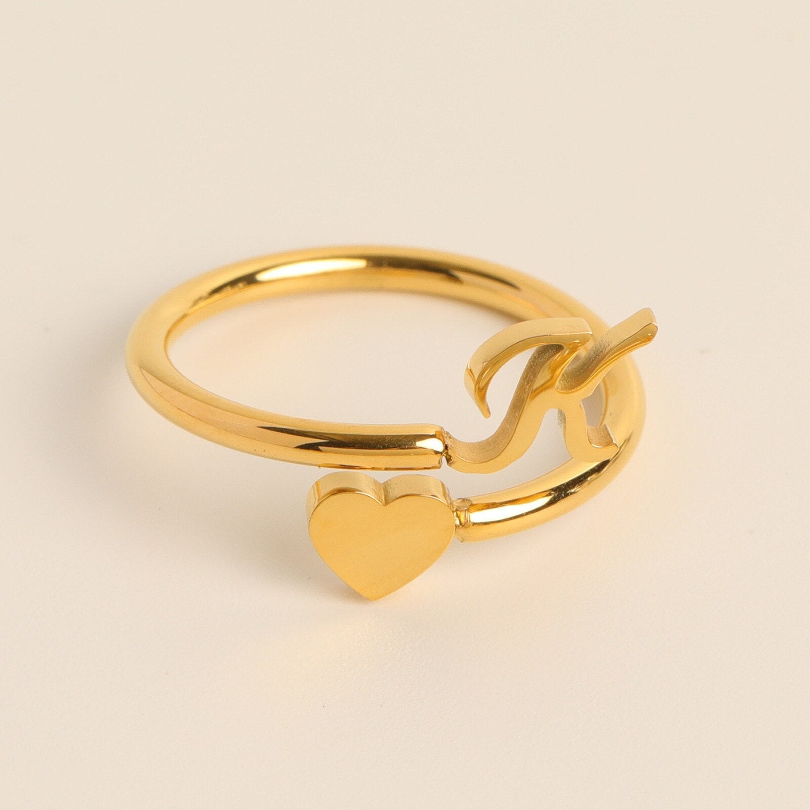 Gold Adjustable Heart & Personalized Initial Ring for Women | Paula K One size