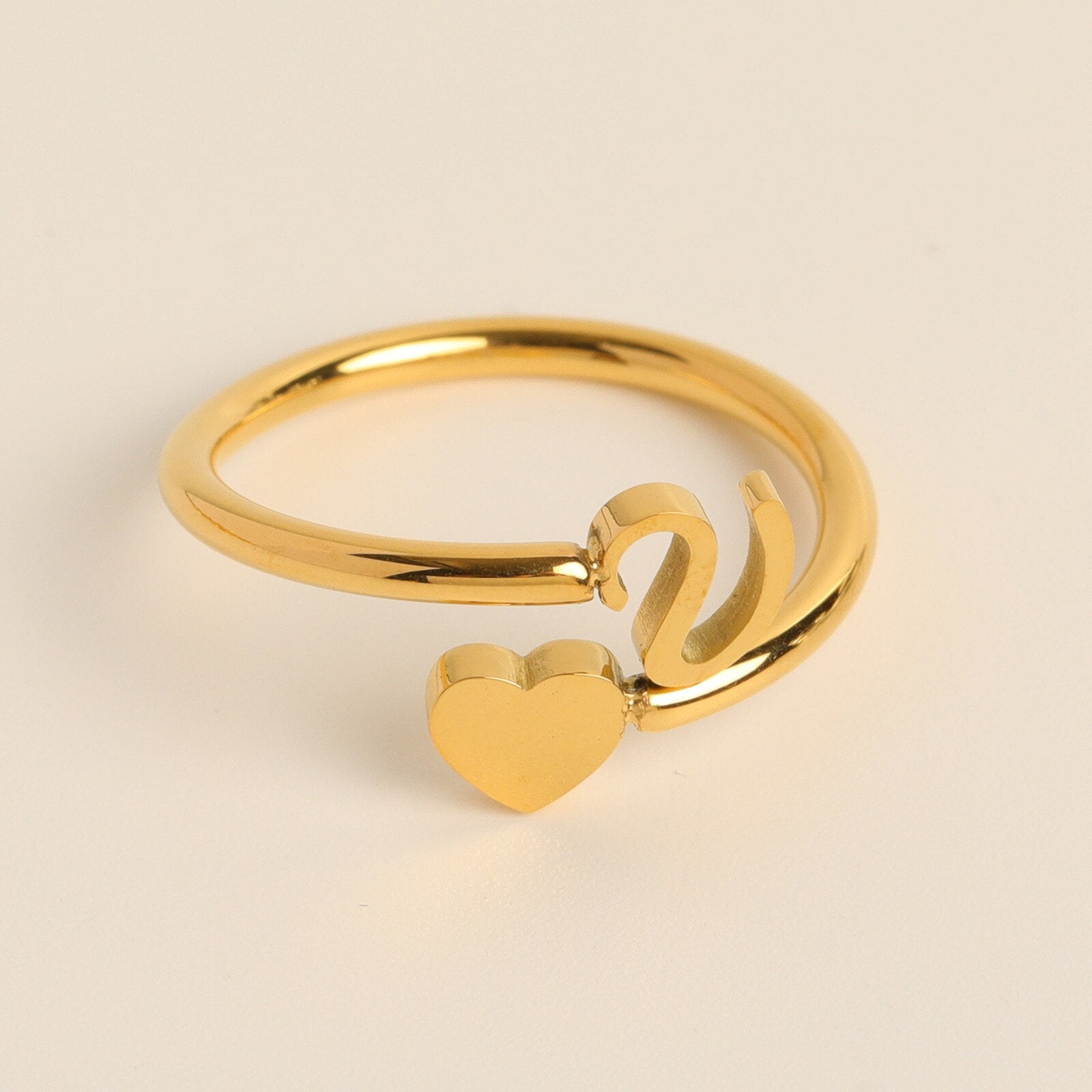 Gold Adjustable Heart & Personalized Initial Ring for Women | Paula V One size
