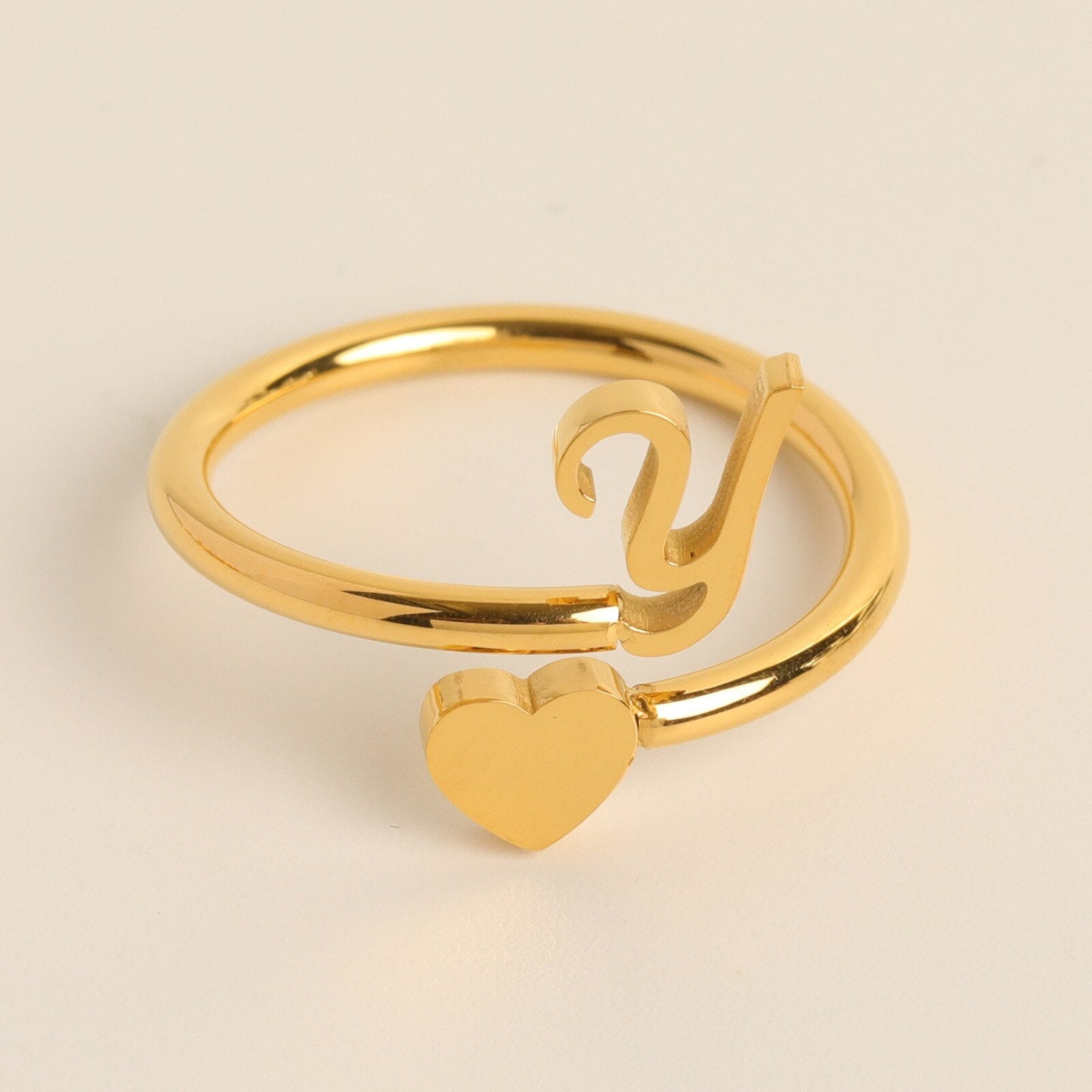 Gold Adjustable Heart & Personalized Initial Ring for Women | Paula Y One size