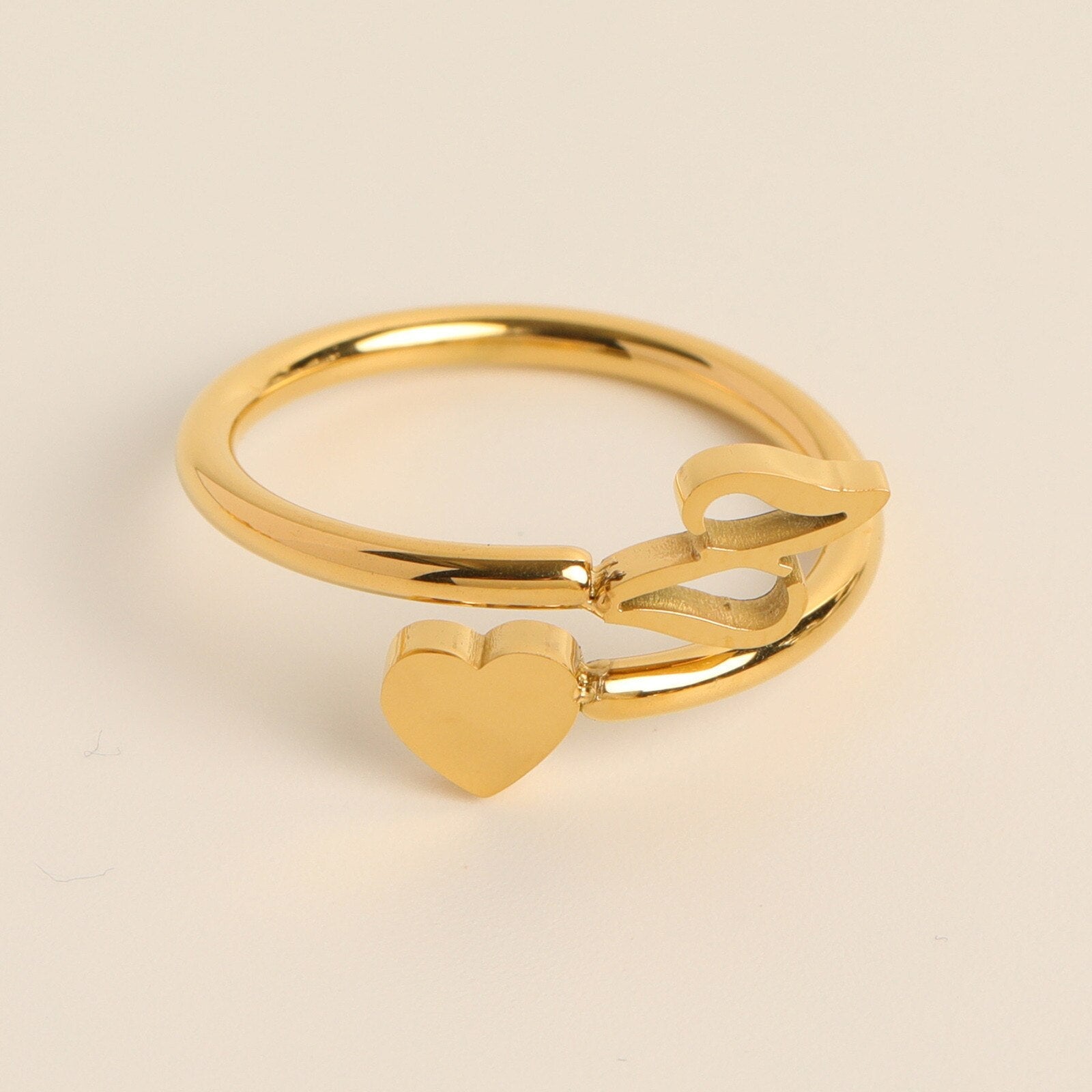 Gold Adjustable Heart & Personalized Initial Ring for Women | Paula Z One size