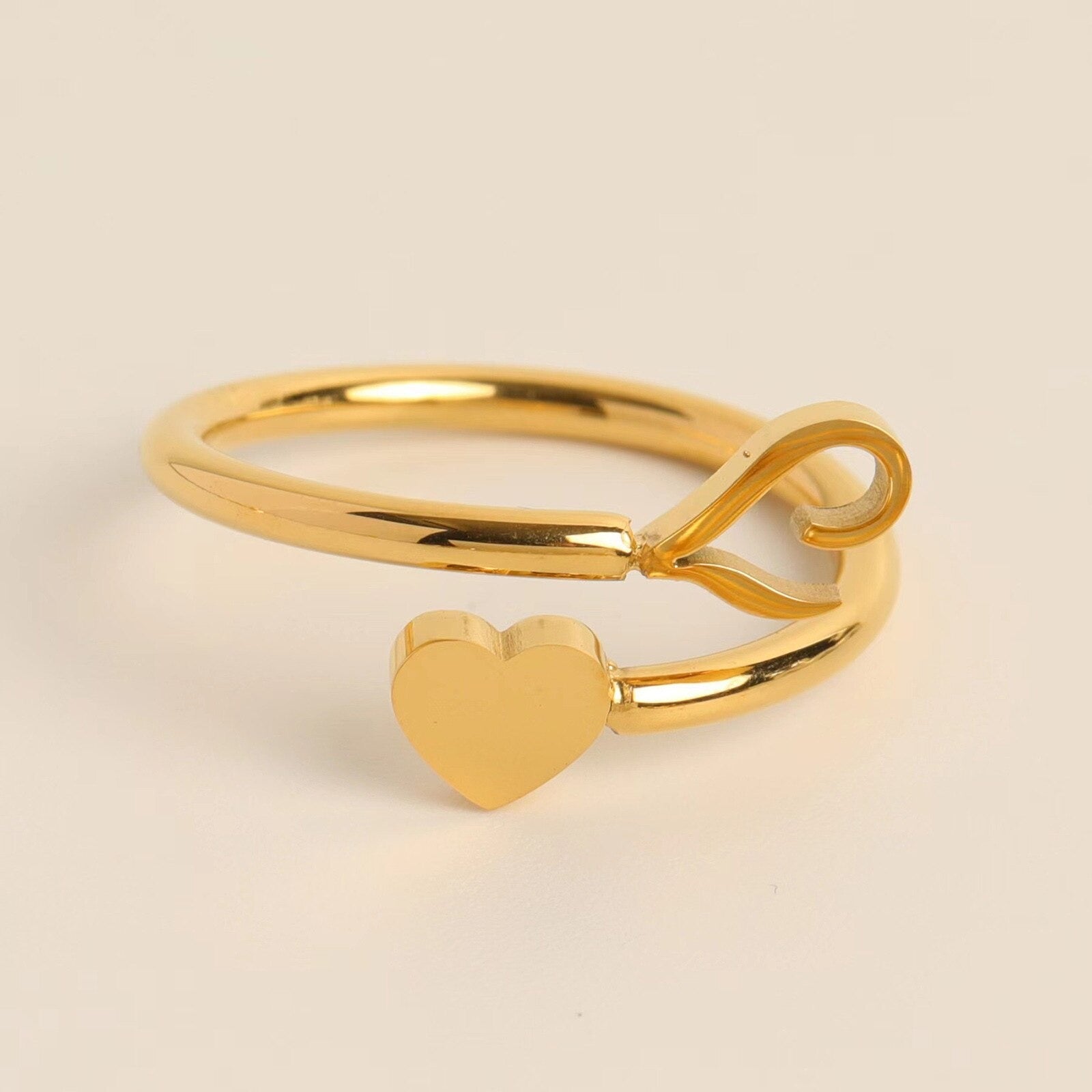 Gold Adjustable Heart & Personalized Initial Ring for Women | Paula L One size