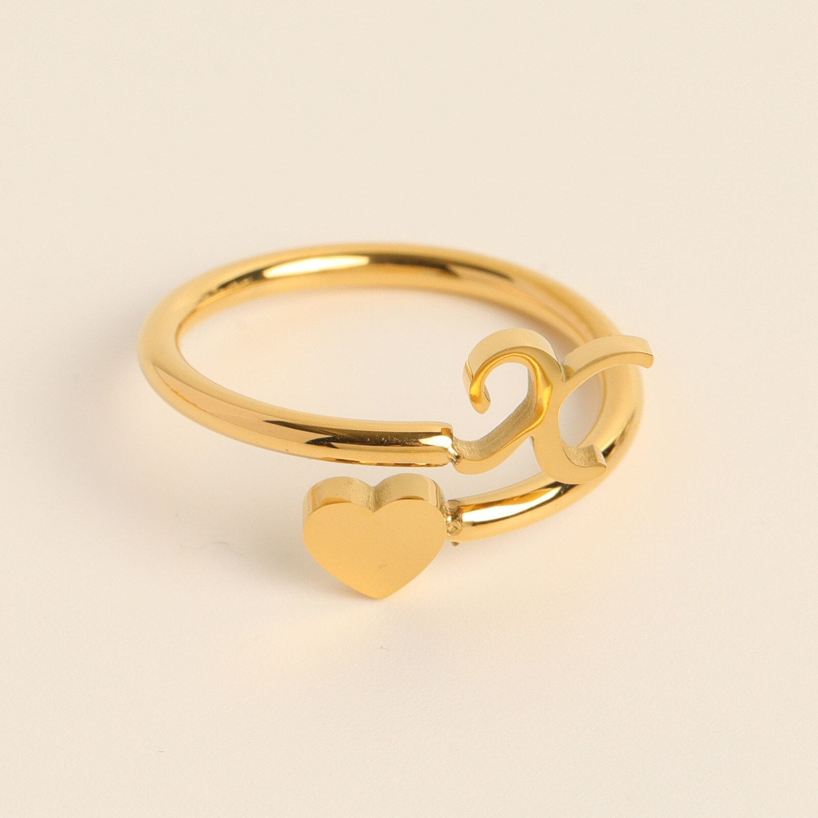 Gold Adjustable Heart & Personalized Initial Ring for Women | Paula X One size