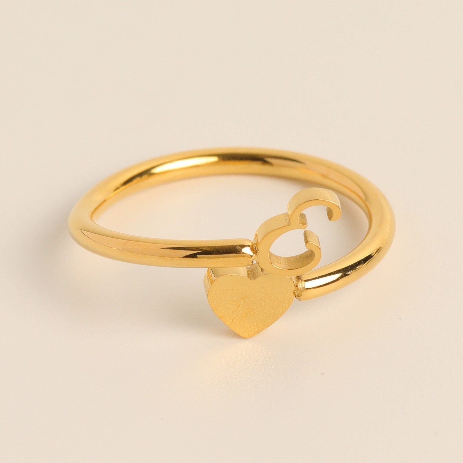 Gold Adjustable Heart & Personalized Initial Ring for Women | Paula E One size