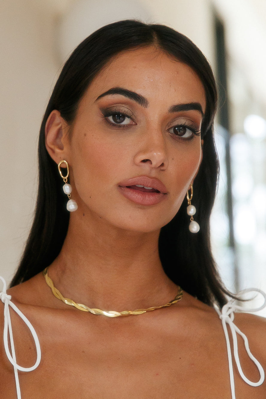 Gold Double Pearl Drop Earrings for Women | Alessia