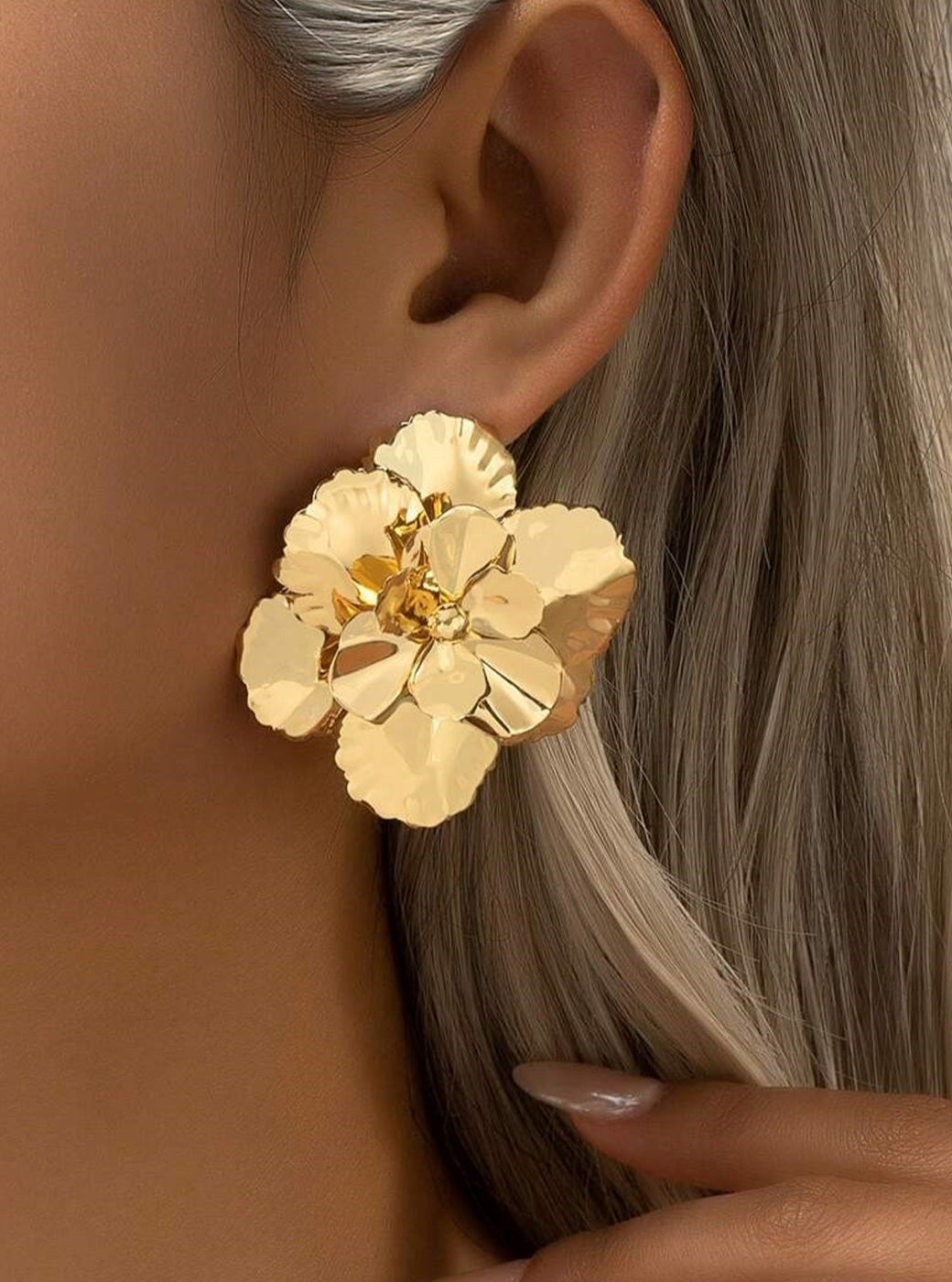 Gold Floral Statement Earrings for Women | Jillian