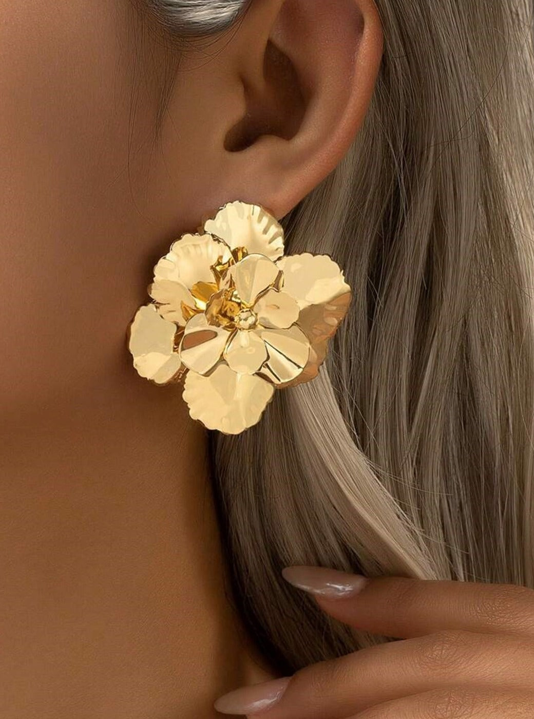 Gold Floral Statement Earrings for Women | Jillian Gold Tone