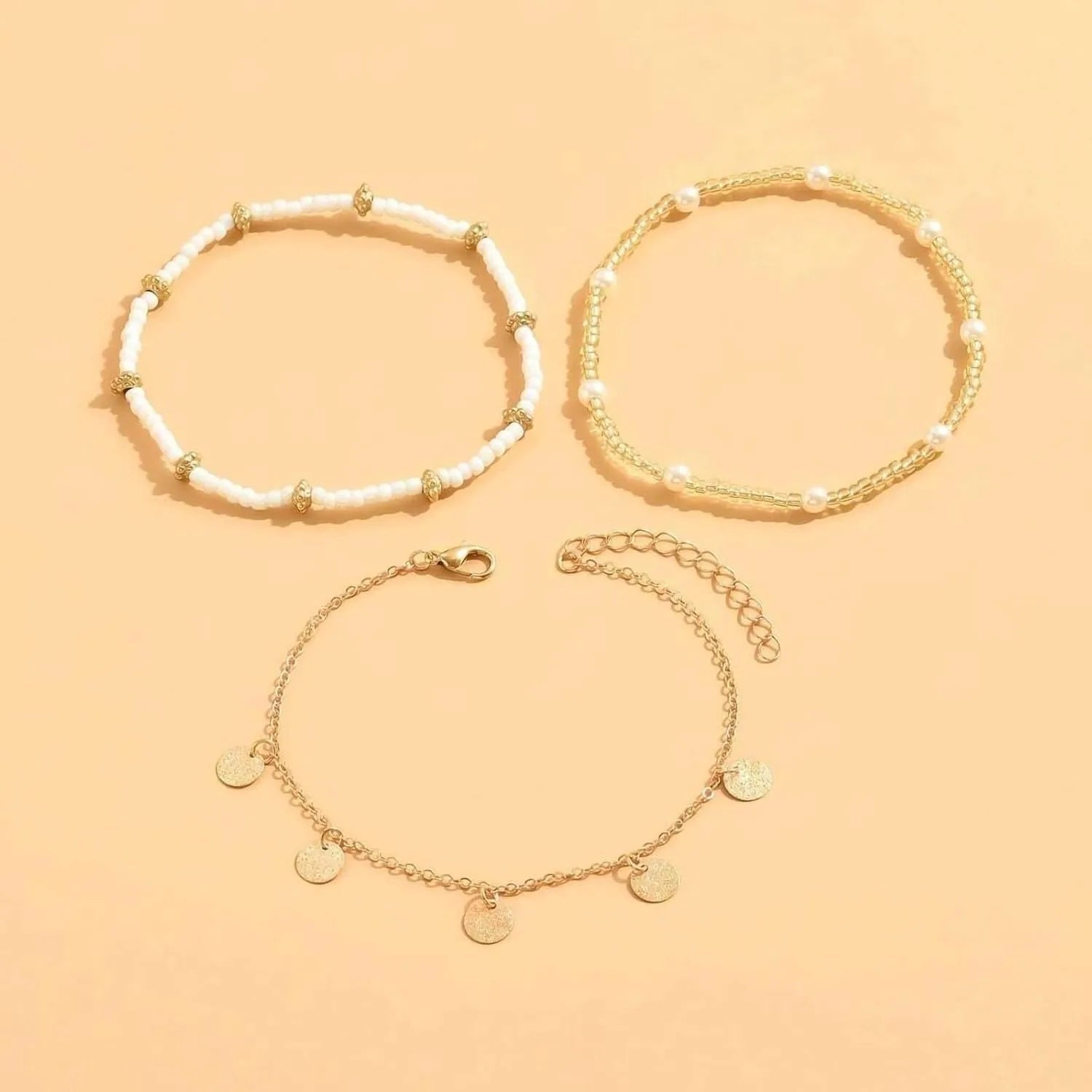 Gold & Pearl Layered Anklet Set for Women | Carmel