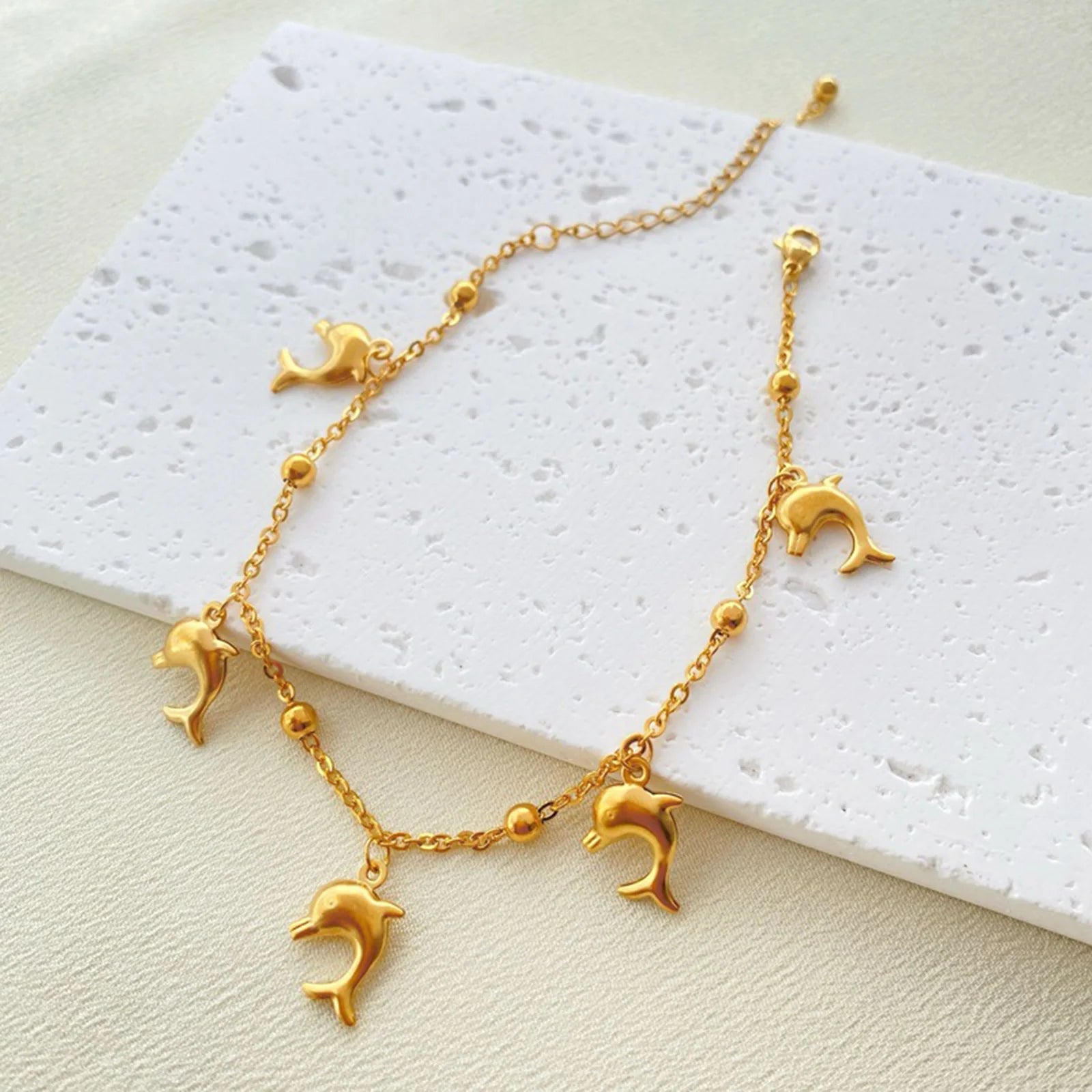 Gold Sea Charm Anklet with Starfish & Shells for Women | Marina 3 One Size