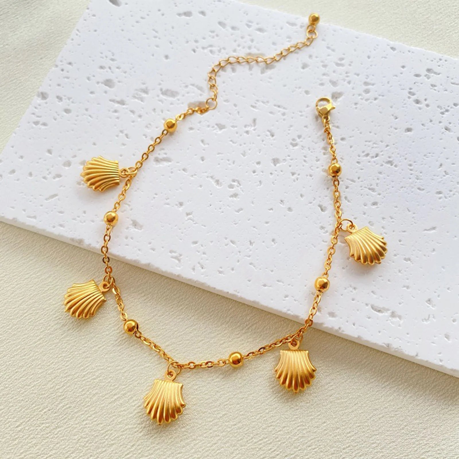 Gold Sea Charm Anklet with Starfish & Shells for Women | Marina 5 One Size